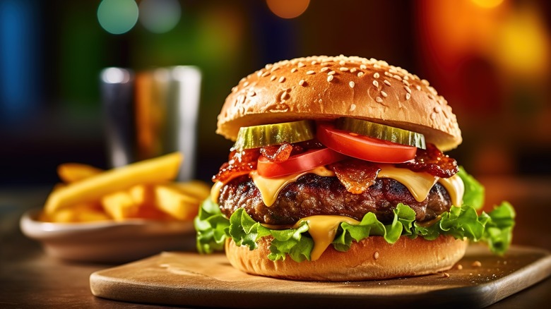 Fast-food burger and fries