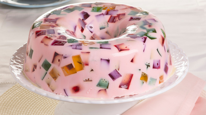 Molded colored fruit gelatin dessert