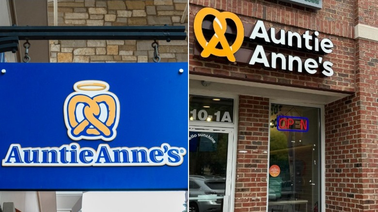 Old (left) and new (right) Auntie Anne's logos