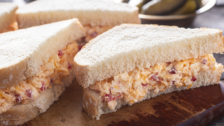 Pimento cheese sandwich on white bread