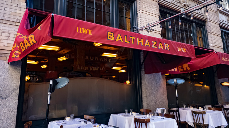 The red awning at Balthazar restaurant in Manhattan