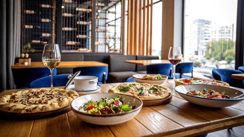 Food on table at Italian restaurant