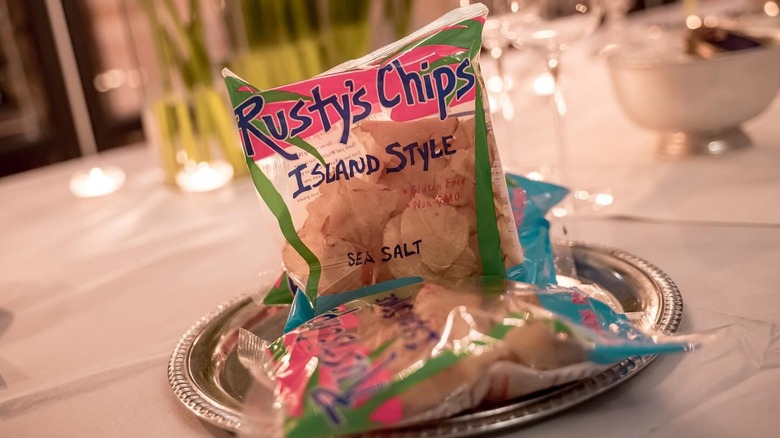 a bag of Rusty's Chips potato chips