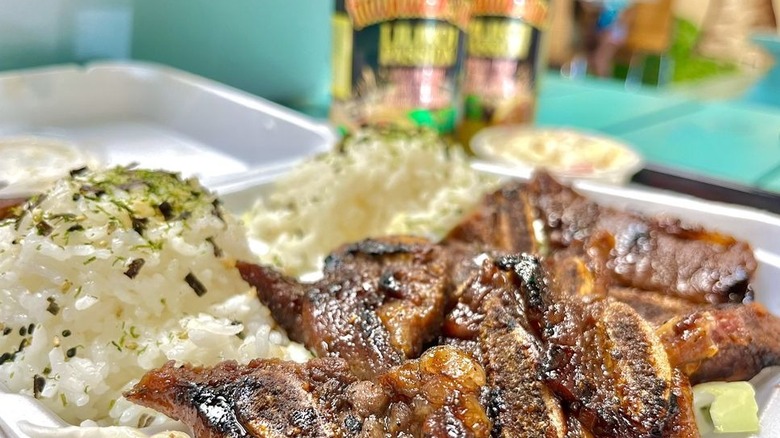 Kalbi short rib plate lunch at a Vegas Hawaiian restaurant