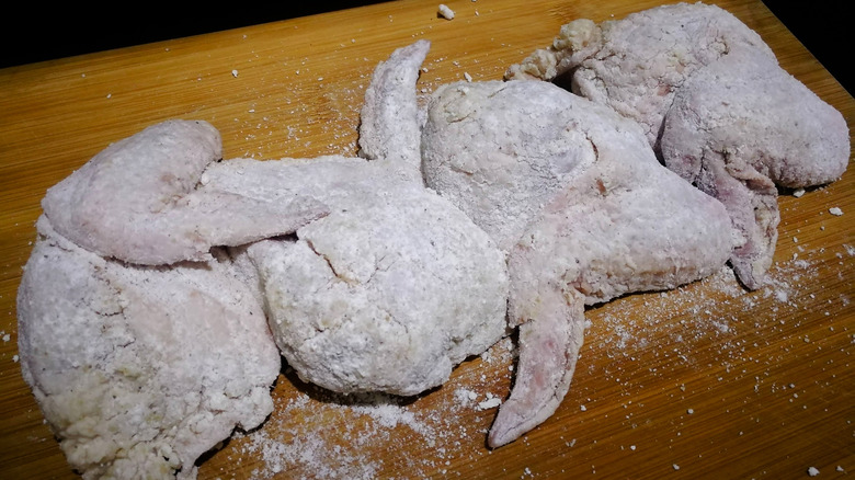 Chicken coated in cornstarch