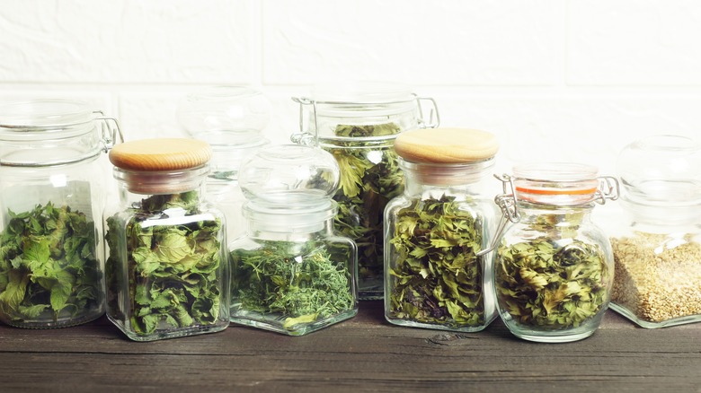 jars of dried herbs