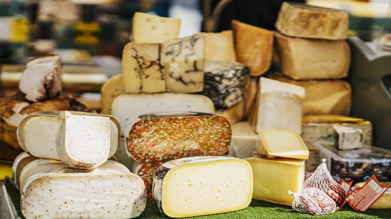 Display of various cheeses