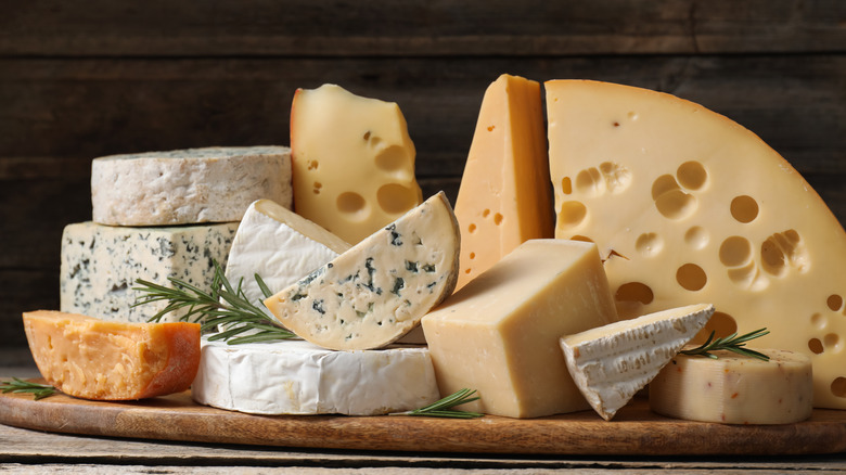 Different types of cheese on cheese board