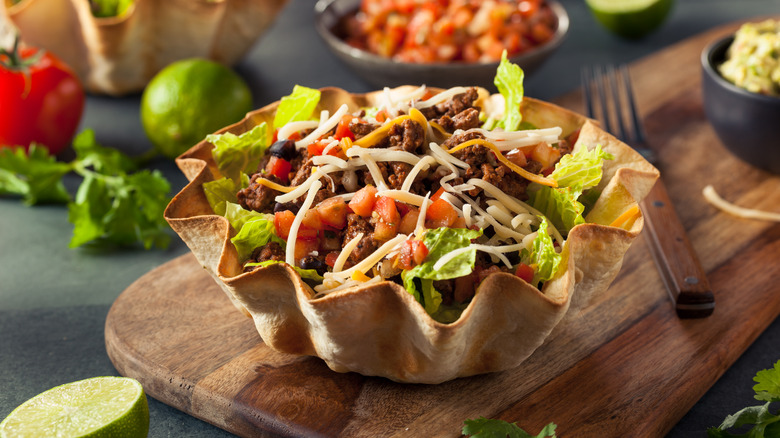 filled taco bowl