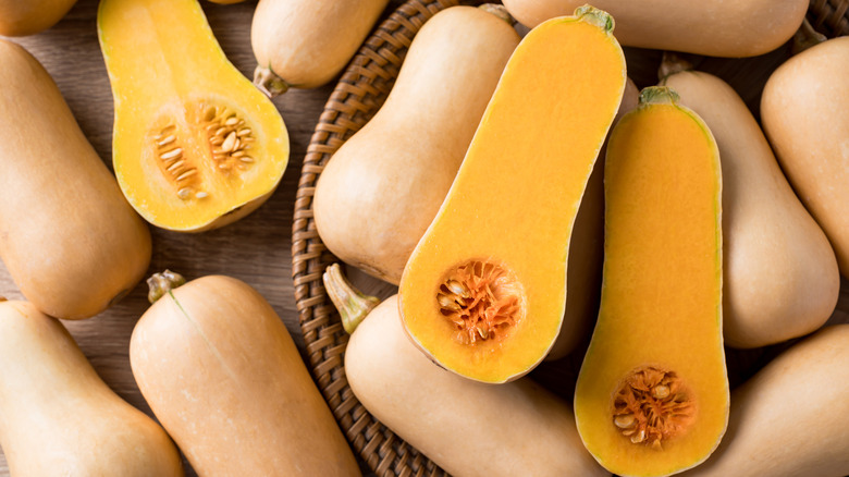 array of whole and halved butternut squash