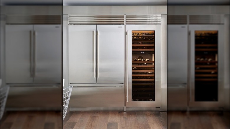 Built-in stainless steel French door fridge with matching wine cooler