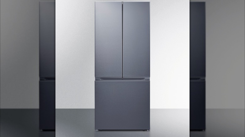 Minimal stainless steel French door fridge with no hardware