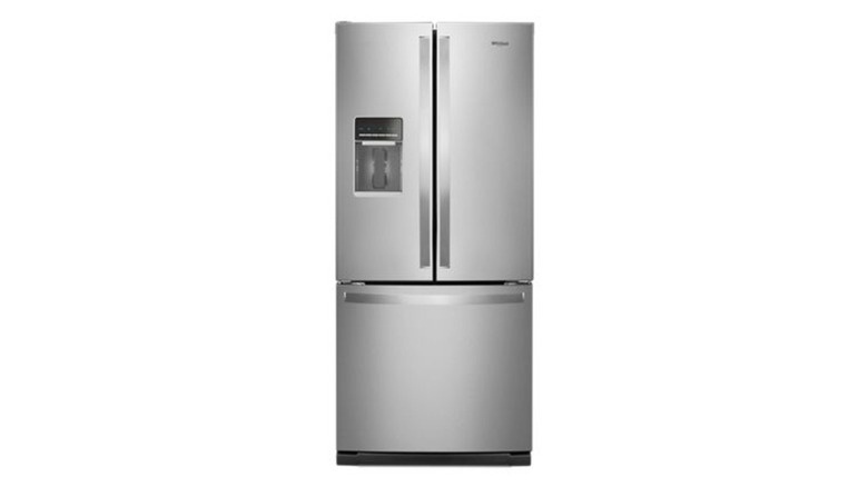 French door stainless steel refrigerator on a white background