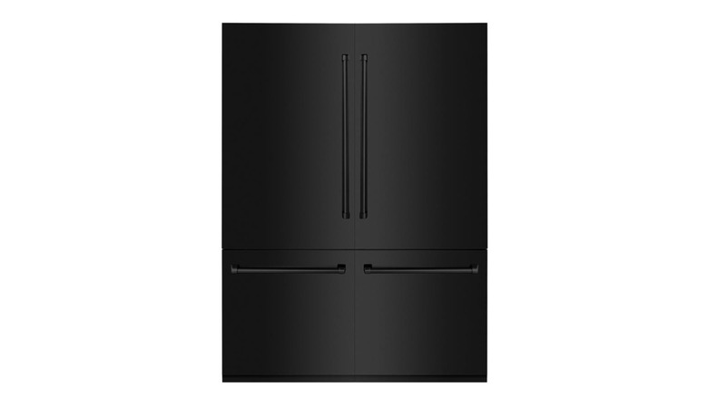 French door refrigerator with a matte black finish and black hardware