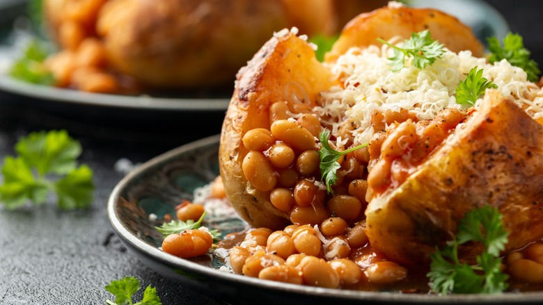 Baked potato, beans and cheese