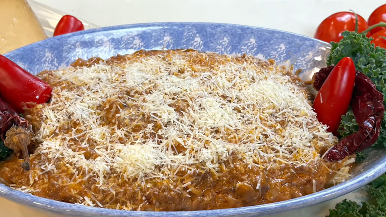 bowl of Irish spaghetti in a blue bowl
