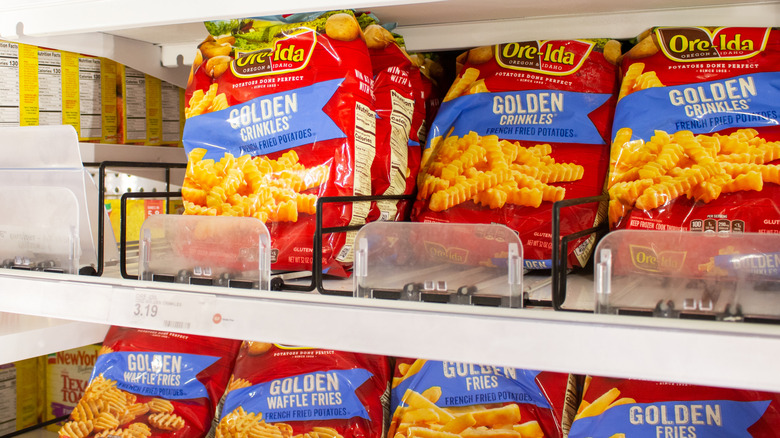 Grocery freezer section with French fries