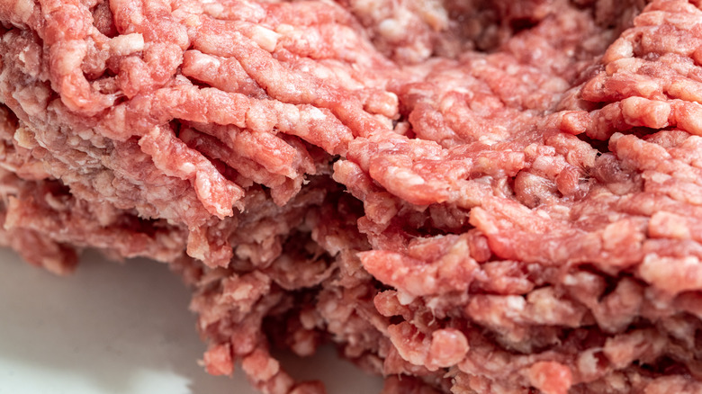 Close-up of raw ground beef