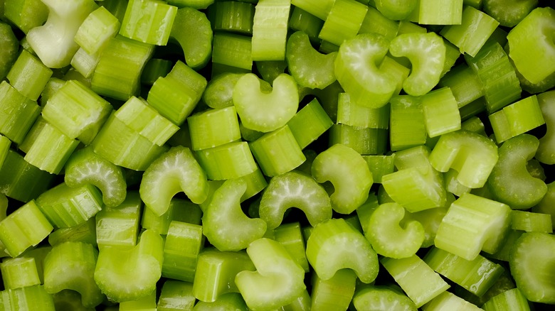 Closeup on chopped celery pieces