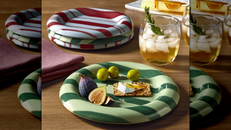 Brightly colored appetizer plates on a table.