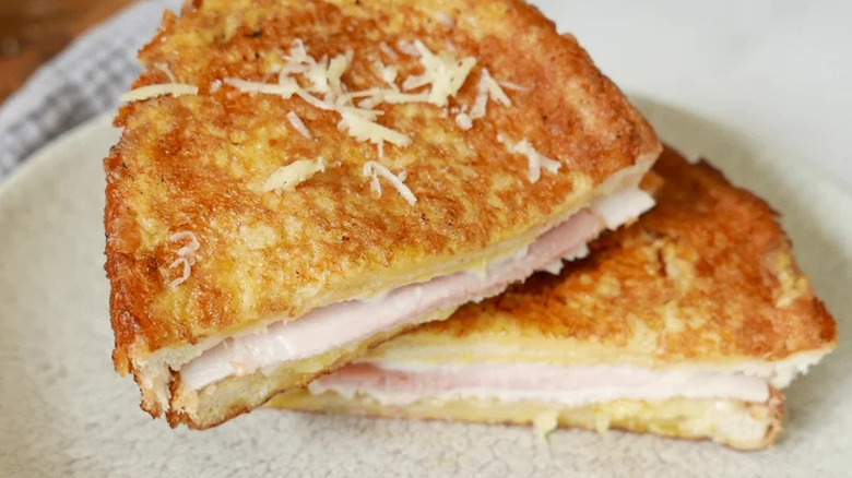 Two halves of a Monte Cristo sandwich