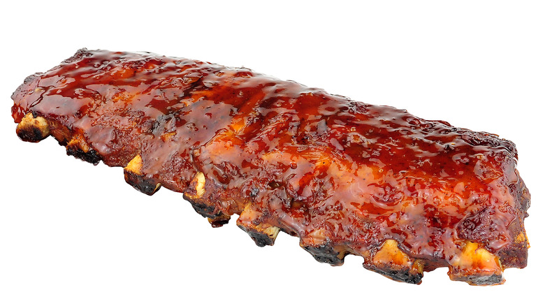 slab of ribs with bbq sauce
