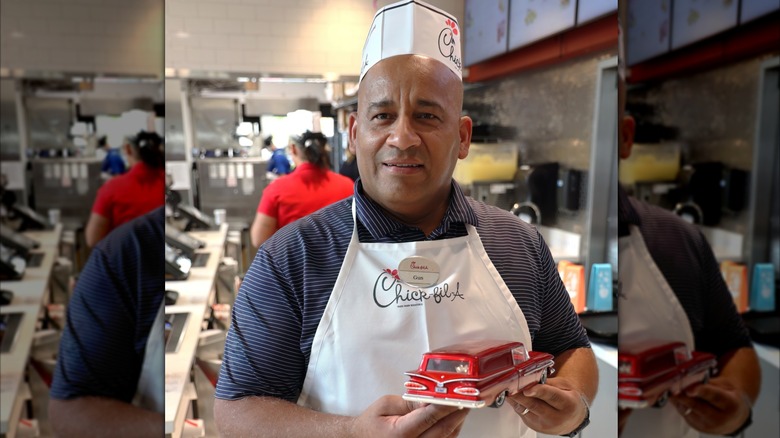 A Chick-fil-A employee