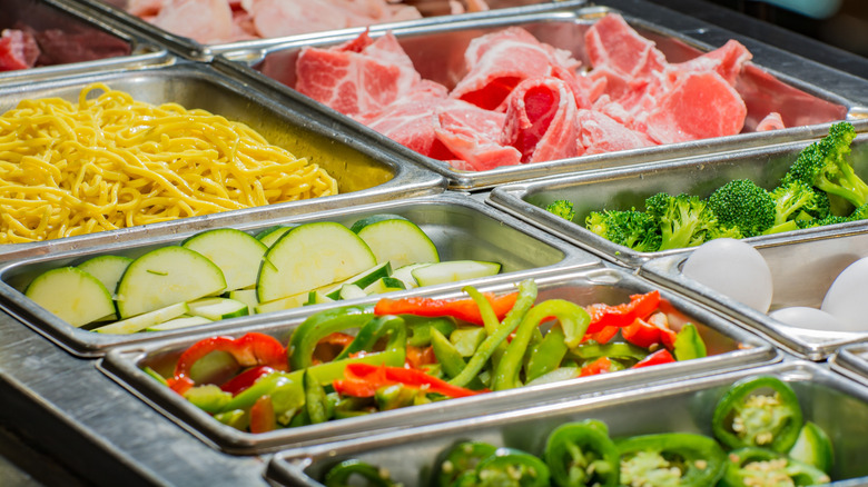 Mongolian grill ingredients in buffet