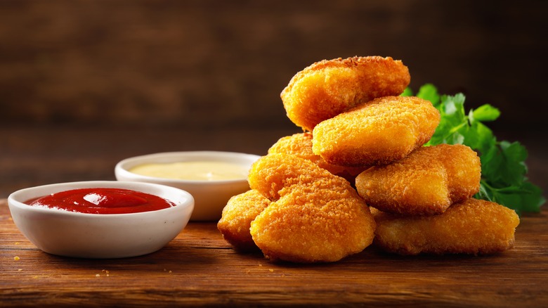 stack chicken nuggets and sauces