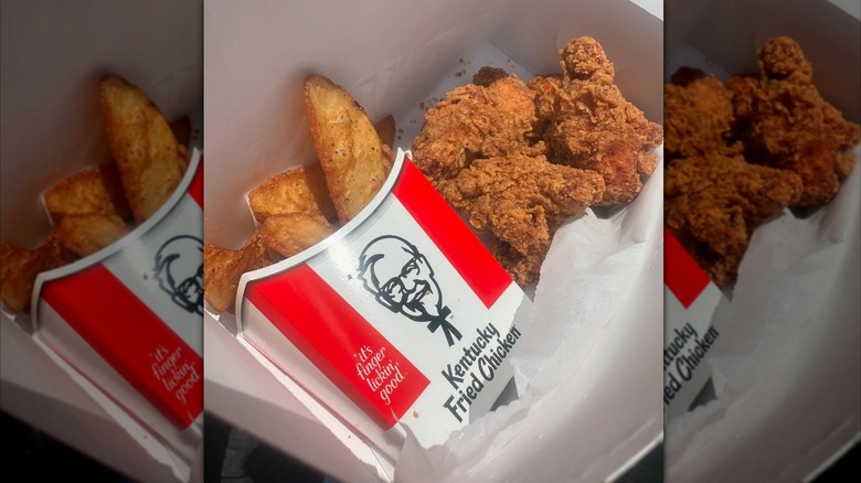 container of Kentucky Fried Chicken french fries and fried chicken