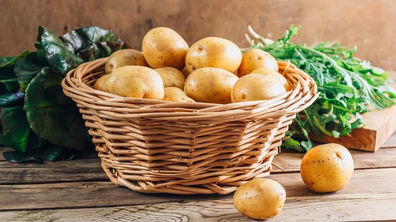 A basket of baby potatoes