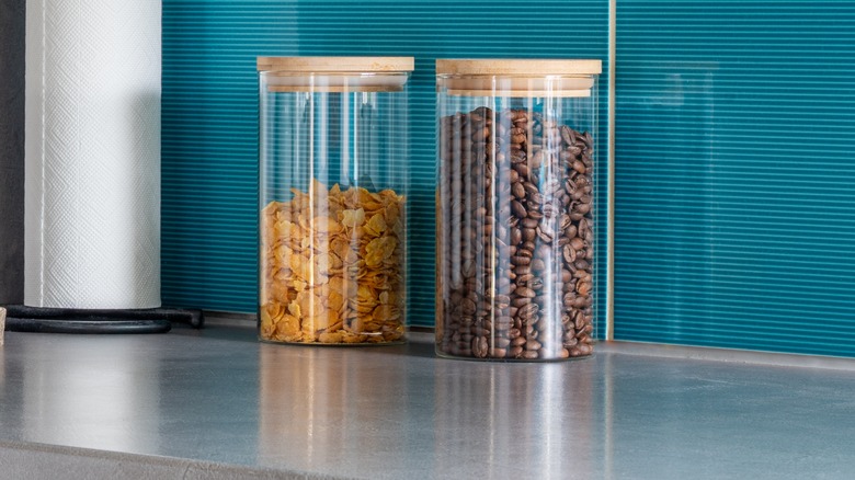 jar of coffee beans on counter