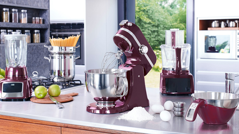 kitchen counter covered in appliances