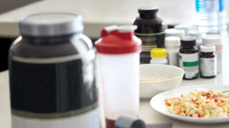 vitamins and supplements on kitchen counter