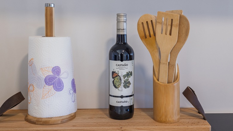 bottle of wine on kitchen counter
