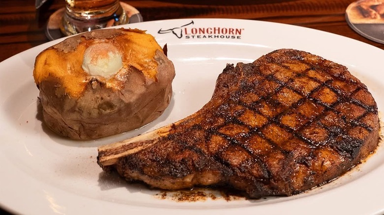 Longhorn steakhouse Outlaw Ribeye with baked sweet potato