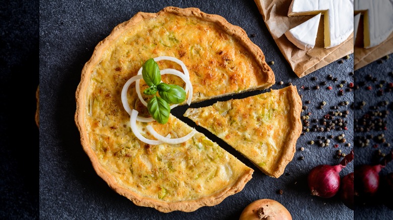 cheese and onion pie viewed from above