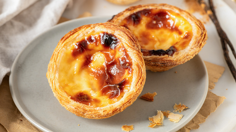 custard tarts on a plate