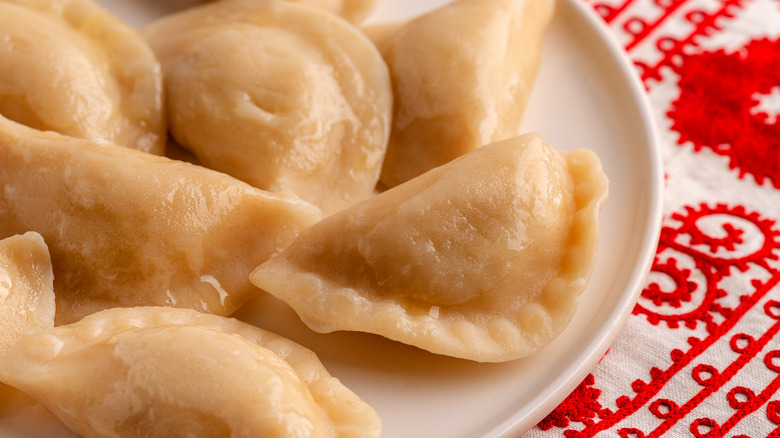 Close-up of pierogi on plate