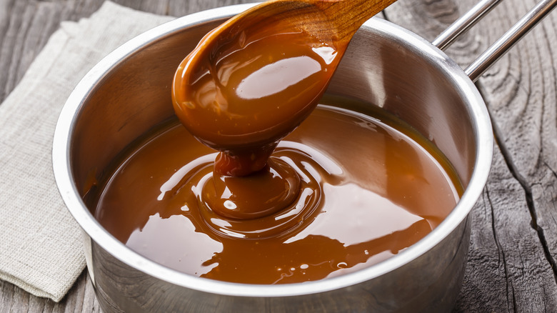 Caramel sauce in pan 