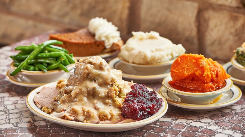 turkey, potatoes, green beans, pie at Cleburne Cafeteria