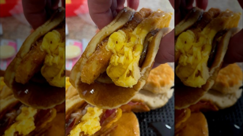 Hand holding a McDonald's DIY pancake taco