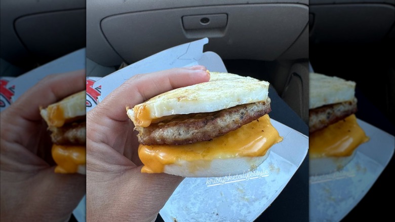 Mcdonald's sausage breakfast sandwich using egg rounds as buns with no bread