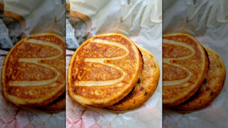 McGriddle buns on white McDonald's wrapper
