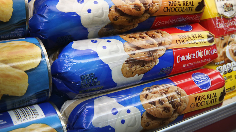 Pillsbury cookie dough in refrigerator case