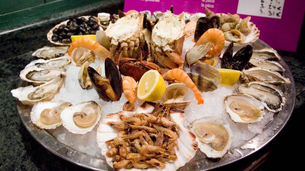 Raw seafood platter at restaurant 