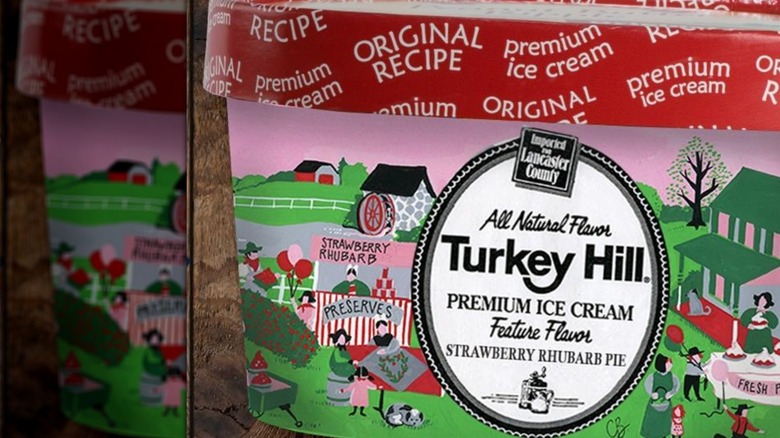 Close-up of Turkey Hill Strawberry Rhubarb Pie
