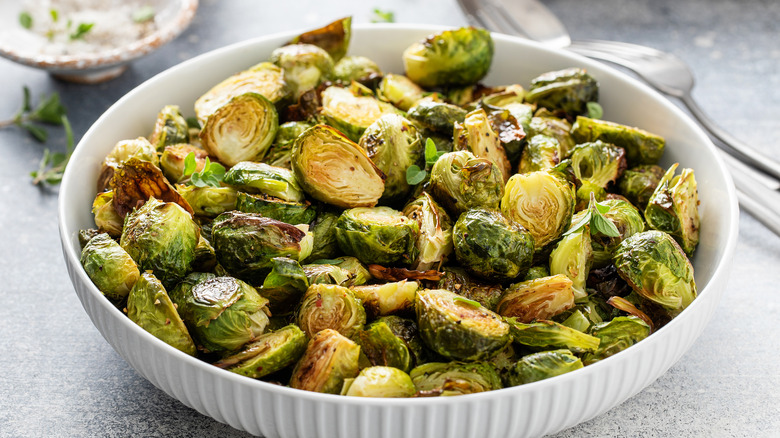 Roasted Brussels sprouts in bowl