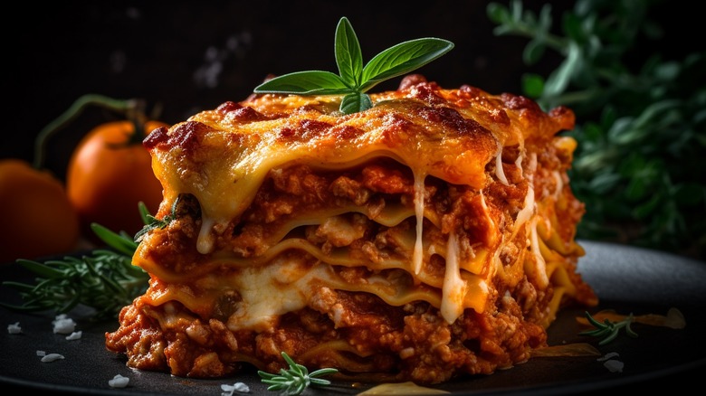 lasagna slice close up