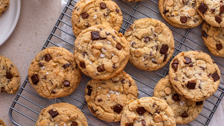 chocolate chip cookies on cooling rack